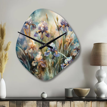 Purple Green Wild Iri S I - Asymmetric Metal Wall Clock